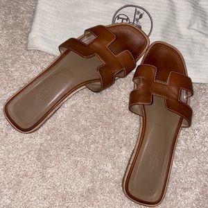 Hermes Tan Leather Oran Sandals